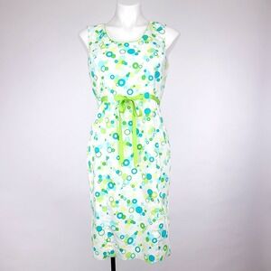 Alexandra Bartlett‎ Bubble Print Sheath Dress Women Green Blue Mod Ribbon 8